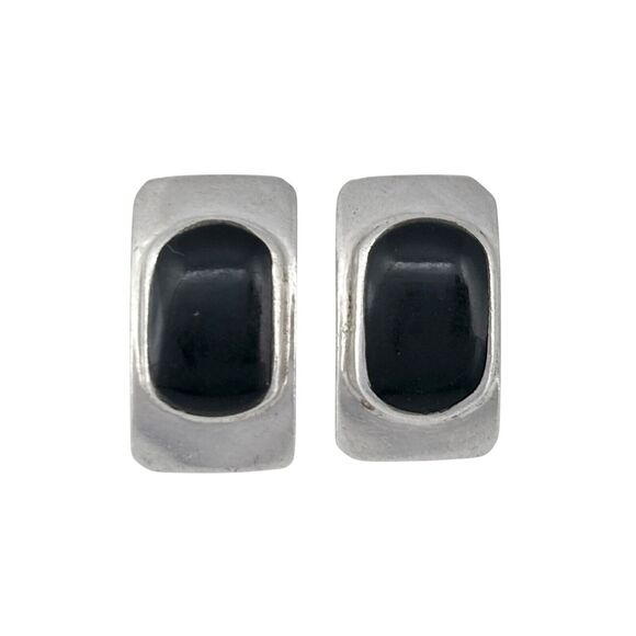 Vintage Sterling Silver 925 Black Enamel Rectangular Earrings - Picture 2 of 7